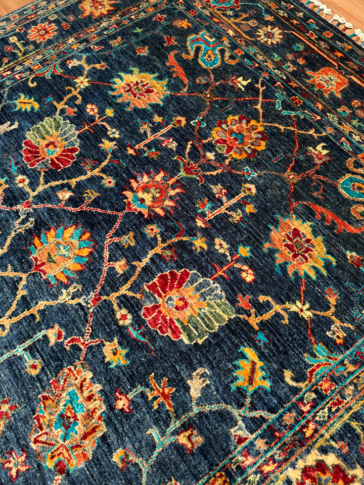 Sultani One Thousand and One Nights Original Handwoven Dark Blue Root Dye Wool Rug 158x199 cm (3.14 square meters) - 5x6 ft 