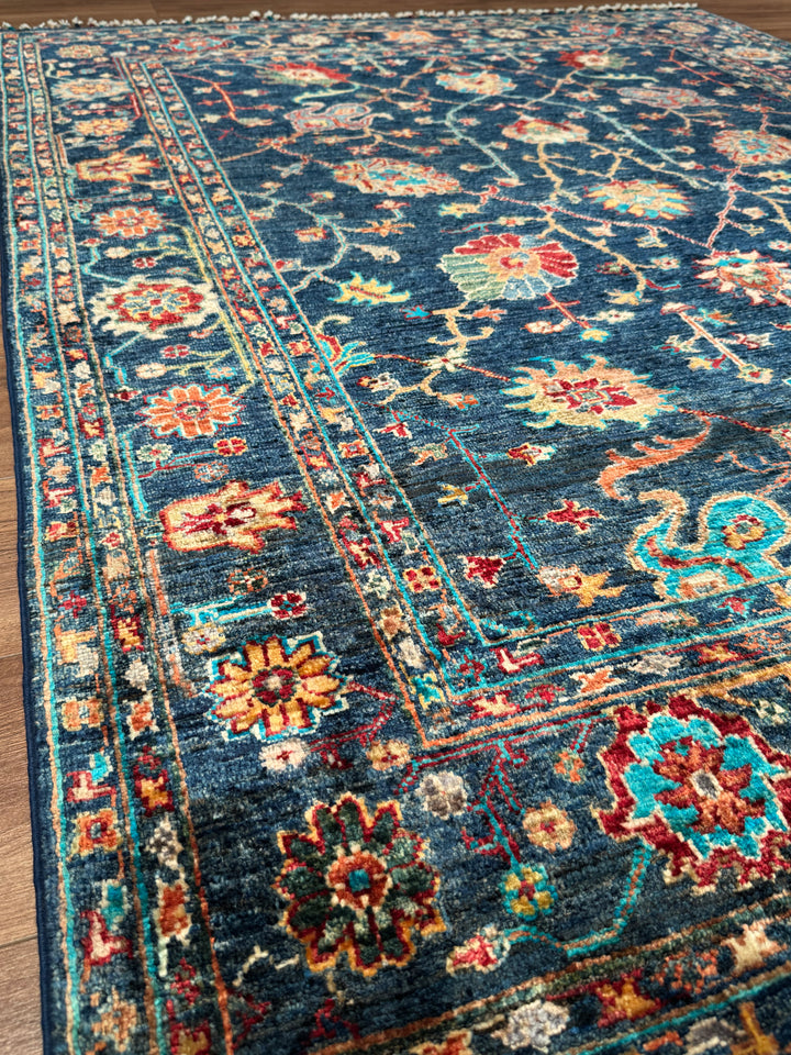 Sultani One Thousand and One Nights Original Handwoven Dark Blue Root Dye Wool Rug 158x199 cm (3.14 square meters) - 5x6 ft 