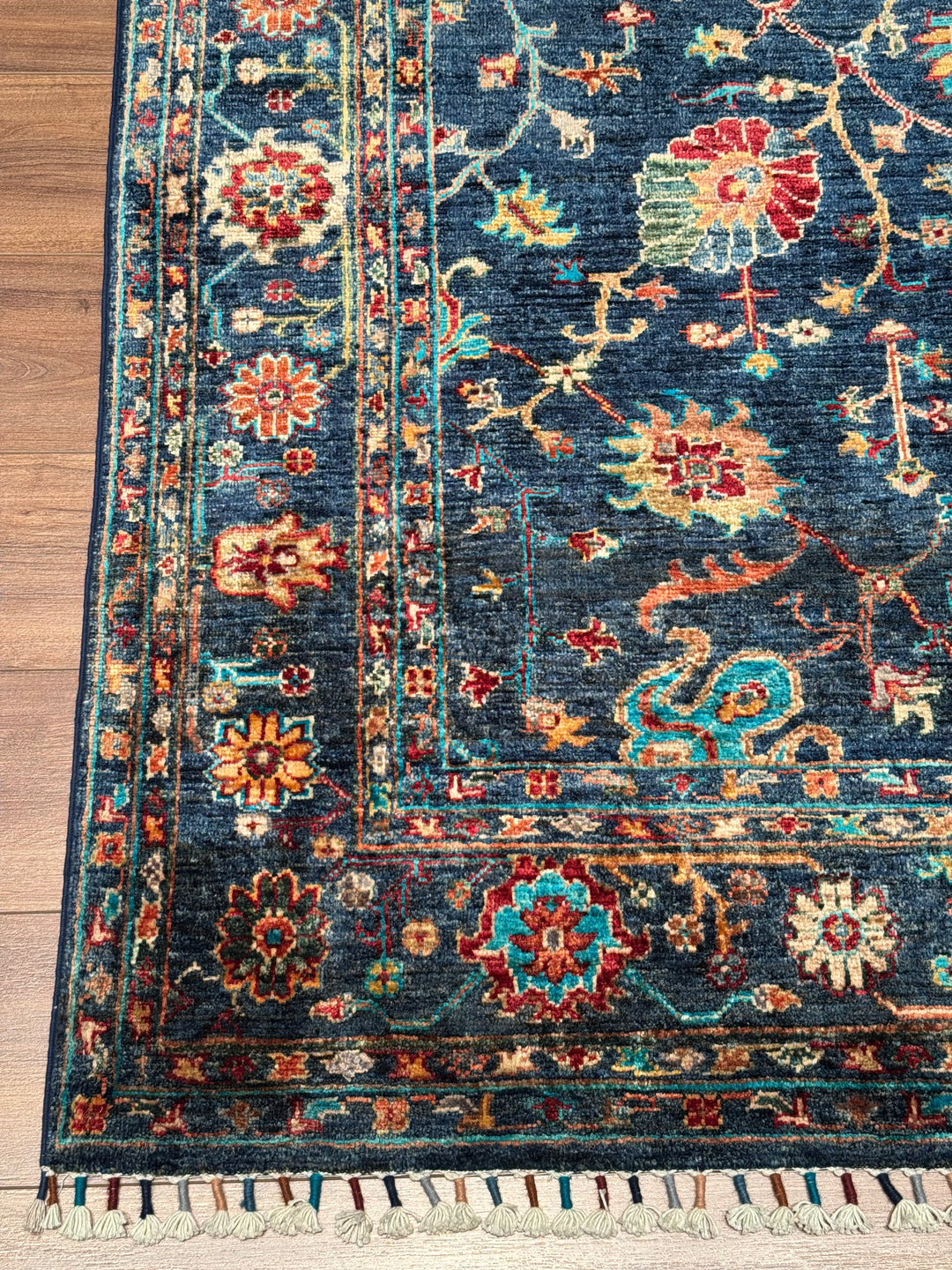 Sultani One Thousand and One Nights Original Handwoven Dark Blue Root Dye Wool Rug 158x199 cm (3.14 square meters) - 5x6 ft 