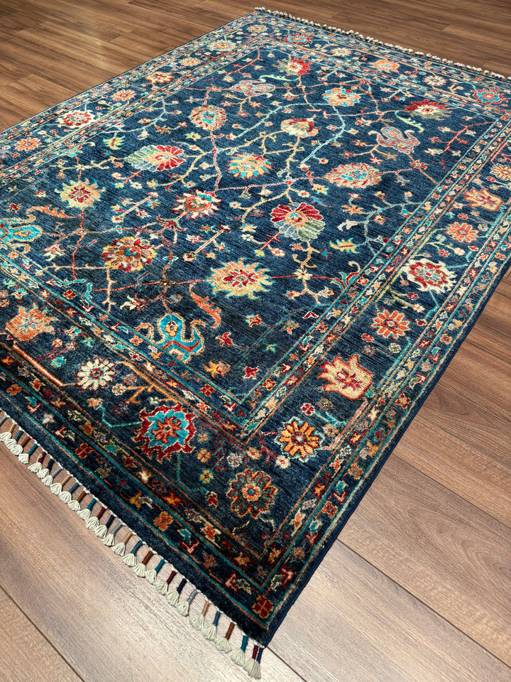 Sultani One Thousand and One Nights Original Handwoven Dark Blue Root Dye Wool Rug 158x199 cm (3.14 square meters) - 5x6 ft 