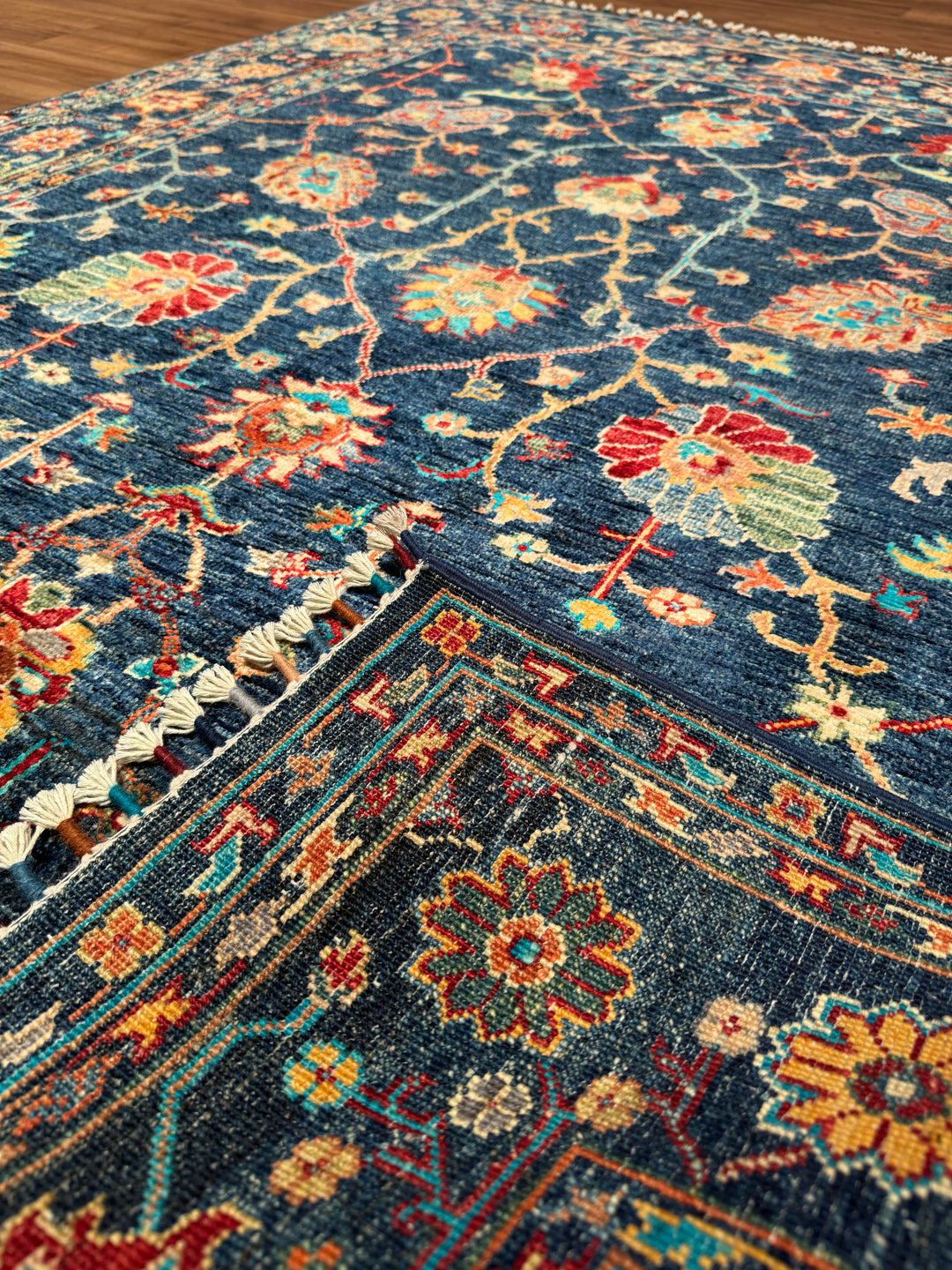 Sultani One Thousand and One Nights Original Handwoven Dark Blue Root Dye Wool Rug 158x199 cm (3.14 square meters) - 5x6 ft 