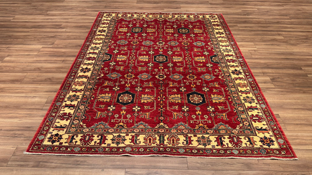 Shirvan Original Hand Woven Red Cream Vegetable Dyed Wool Carpet 212x279 5.91 Square Meters - 7x9 ft