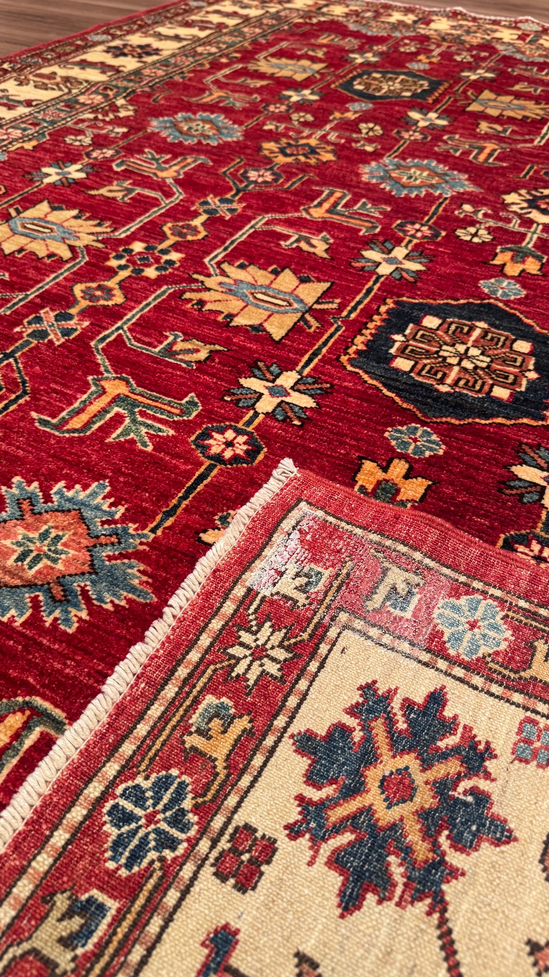 Shirvan Original Hand Woven Red Cream Root Dye Wool Carpet 212x279 5.91 Square Meters - 7x9 ft 