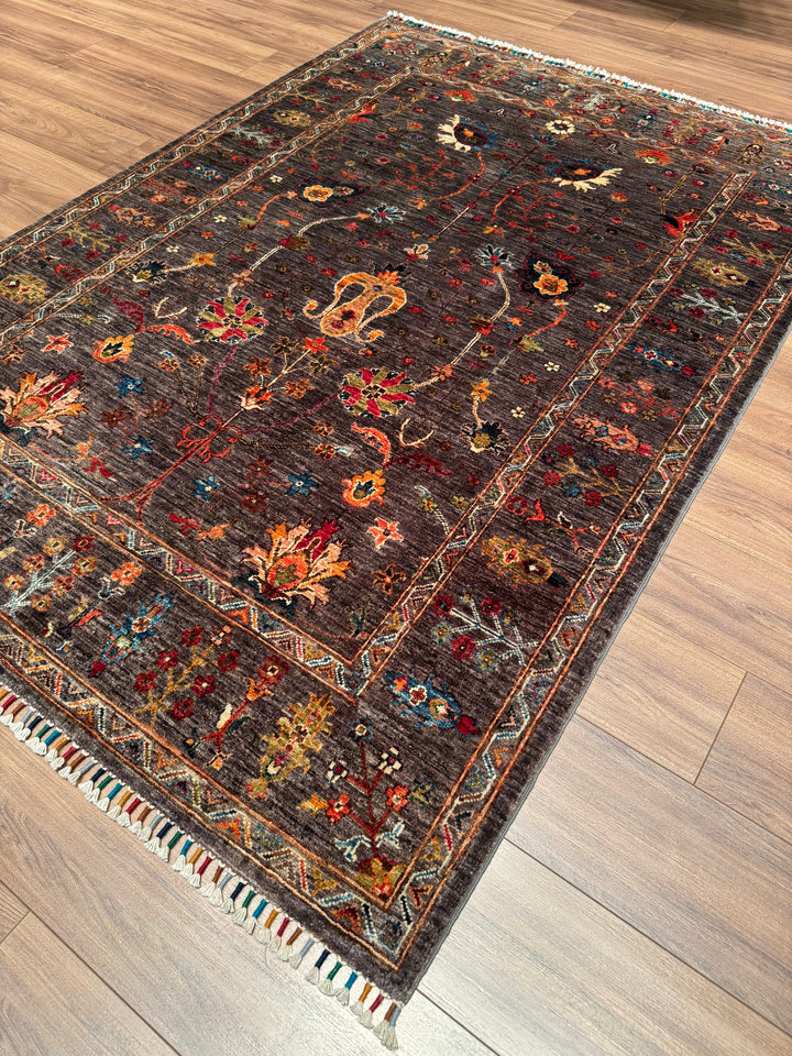 Sultani One Thousand and One Nights Original Handwoven Brown Root Dye Wool Rug 152x201 cm (3.06 square meters) - 5x6 ft 