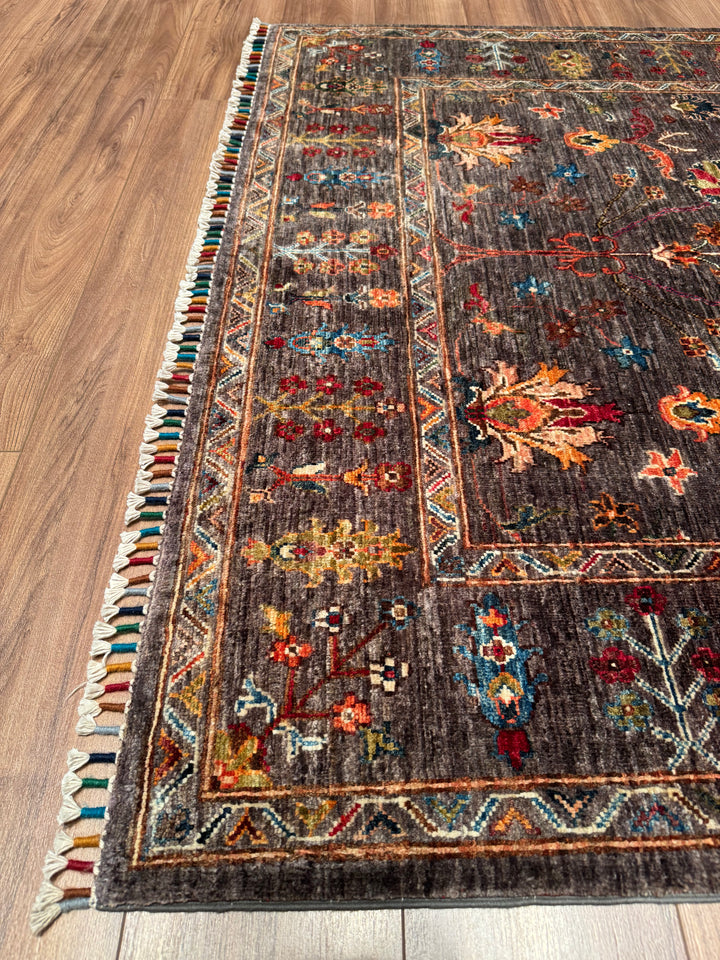 Sultani One Thousand and One Nights Original Handwoven Brown Root Dye Wool Rug 152x201 cm (3.06 square meters) - 5x6 ft 