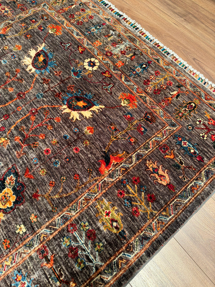 Sultani One Thousand and One Nights Original Handwoven Brown Root Dye Wool Rug 152x201 cm (3.06 square meters) - 5x6 ft 