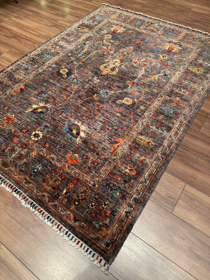 Sultani One Thousand and One Nights Original Handwoven Brown Root Dye Wool Rug 152x201 cm (3.06 square meters) - 5x6 ft 