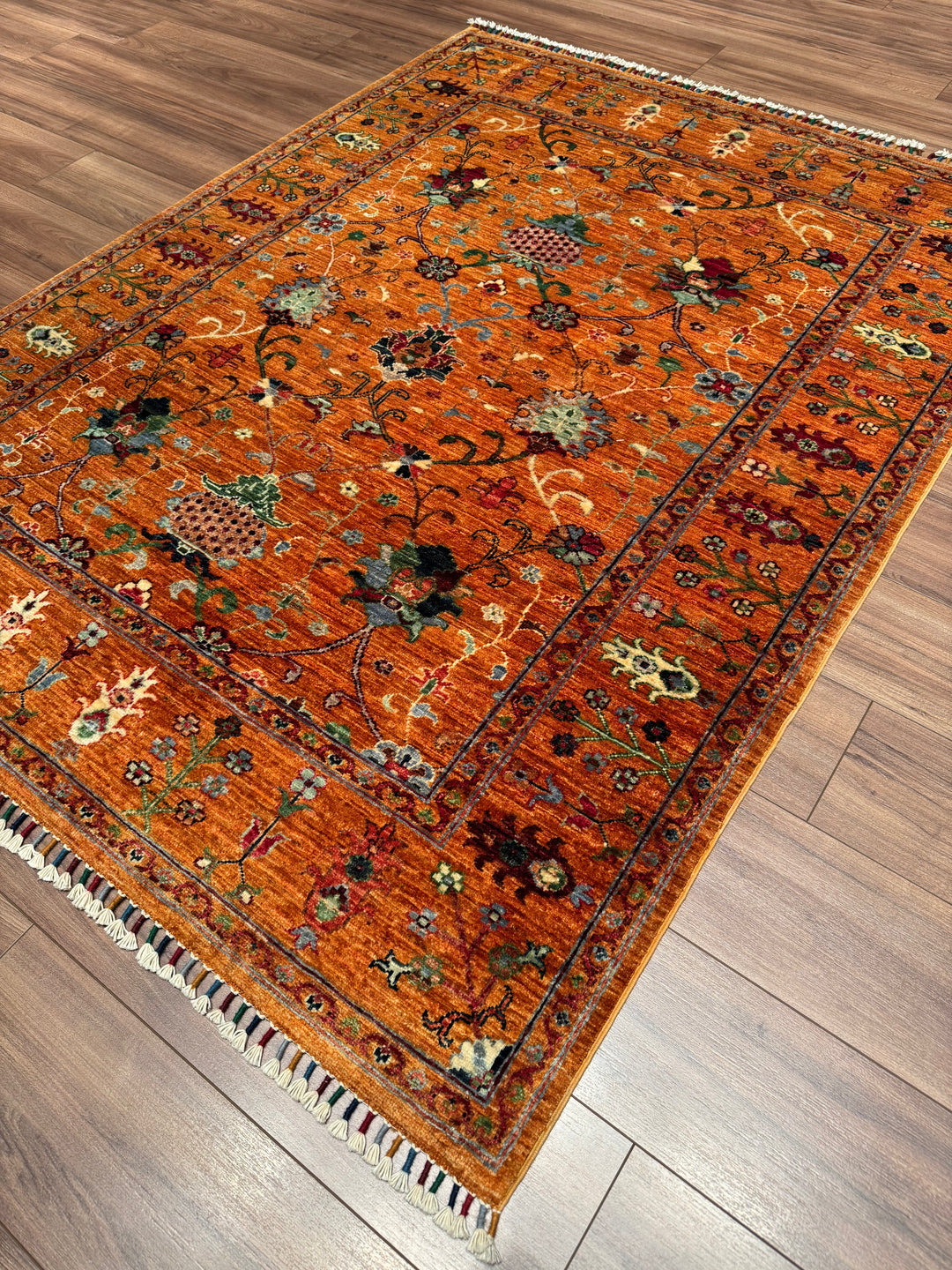 Sultani One Thousand and One Nights Original Handwoven Orange Root Dye Wool Rug 150x197 cm (2.96 square meters) - 5x6 ft 