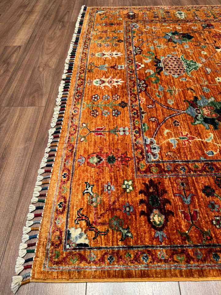 Sultani One Thousand and One Nights Original Handwoven Orange Root Dye Wool Rug 150x197 cm (2.96 square meters) - 5x6 ft 