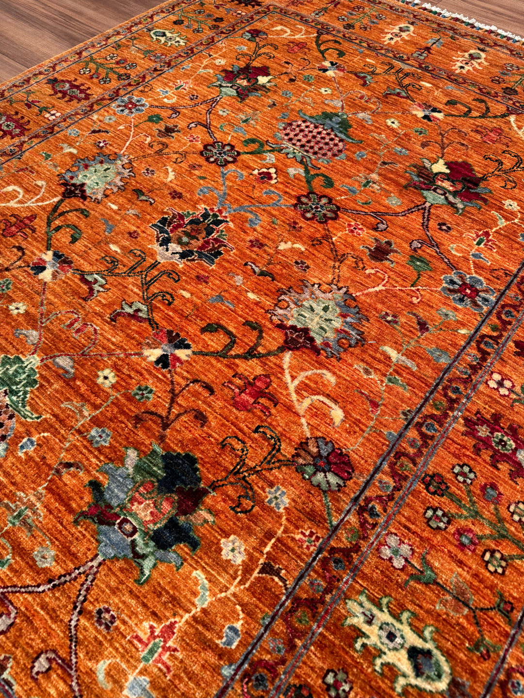 Sultani One Thousand and One Nights Original Handwoven Orange Root Dye Wool Rug 150x197 cm (2.96 square meters) - 5x6 ft 