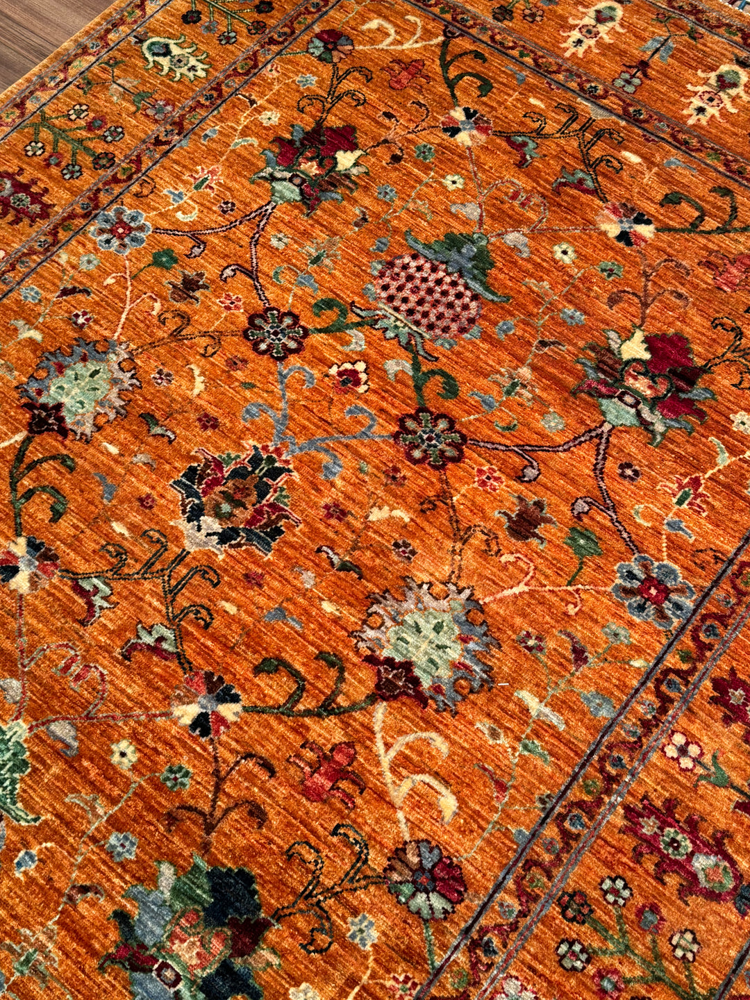 Sultani One Thousand and One Nights Original Handwoven Orange Root Dye Wool Rug 150x197 cm (2.96 square meters) - 5x6 ft 