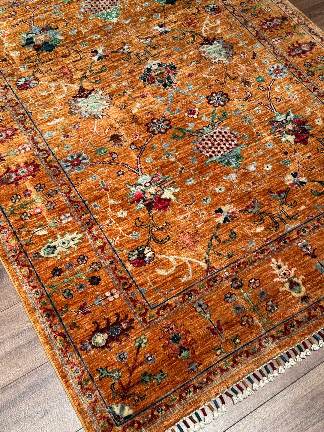 Sultani One Thousand and One Nights Original Handwoven Orange Root Dye Wool Rug 150x197 cm (2.96 square meters) - 5x6 ft 
