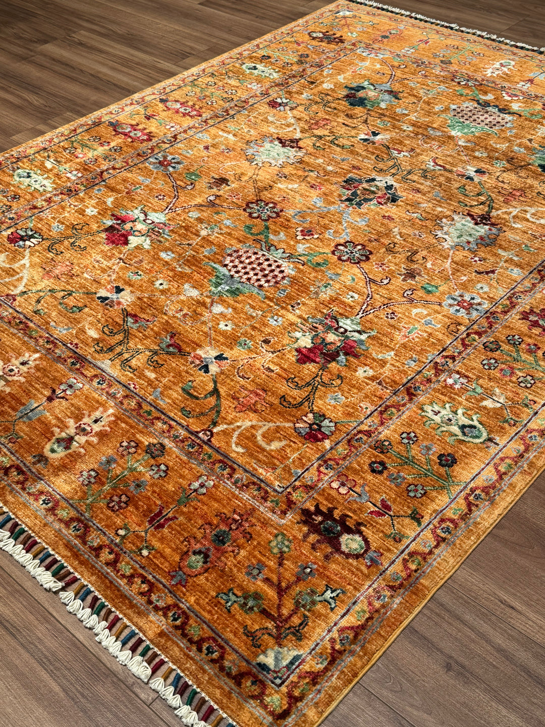 Sultani One Thousand and One Nights Original Handwoven Orange Root Dye Wool Rug 150x197 cm (2.96 square meters) - 5x6 ft 