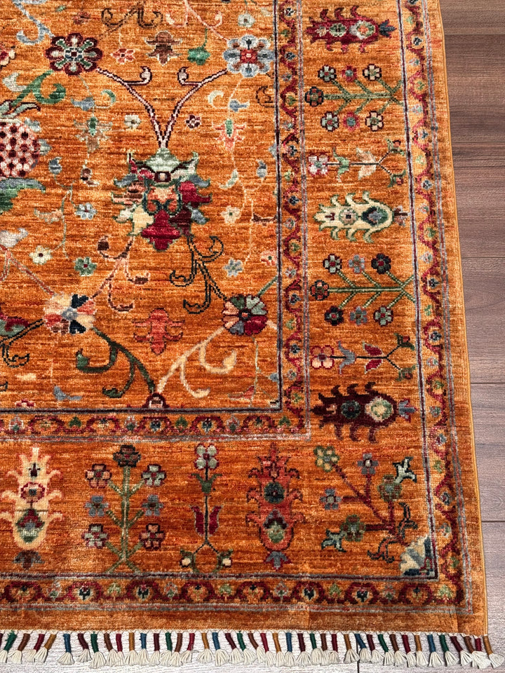 Sultani One Thousand and One Nights Original Handwoven Orange Root Dye Wool Rug 150x197 cm (2.96 square meters) - 5x6 ft 