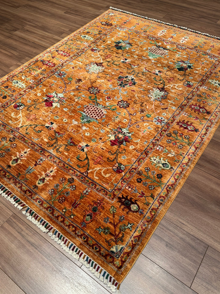 Sultani One Thousand and One Nights Original Handwoven Orange Root Dye Wool Rug 150x197 cm (2.96 square meters) - 5x6 ft 