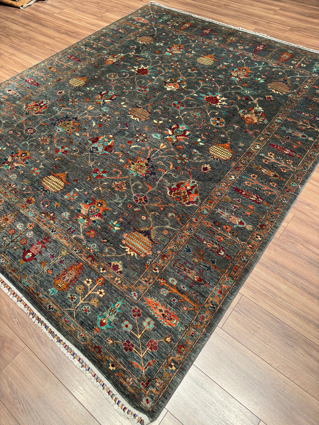 Sultani Binbirgece Orijinal El Dokuması Gri Kök Boya Yün Halı 246x299 7.36 Metrekare - 8x10 ft