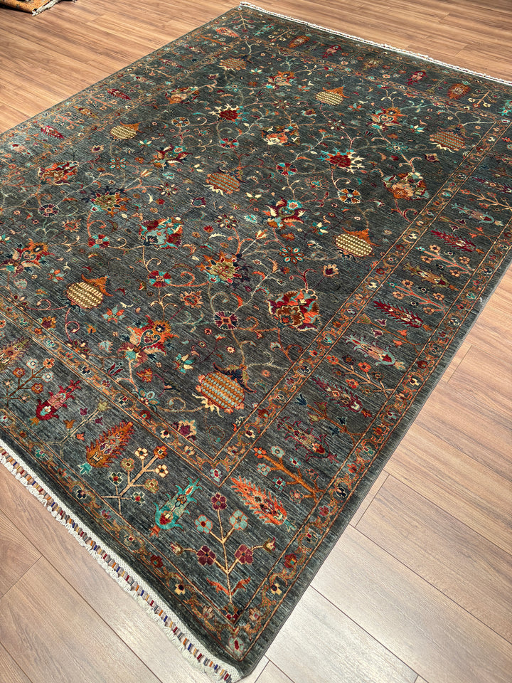 Sultani Binbirgece Orijinal El Dokuması Gri Kök Boya Yün Halı 246x299 7.36 Metrekare - 8x10 ft