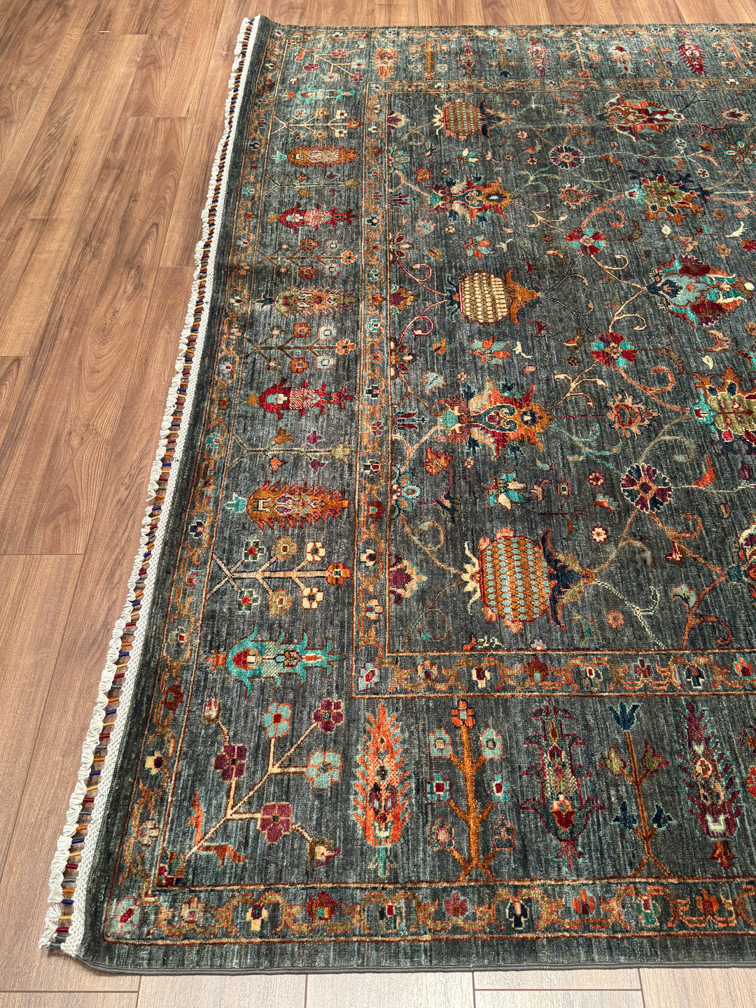 Sultani Binbirgece Orijinal El Dokuması Gri Kök Boya Yün Halı 246x299 7.36 Metrekare - 8x10 ft