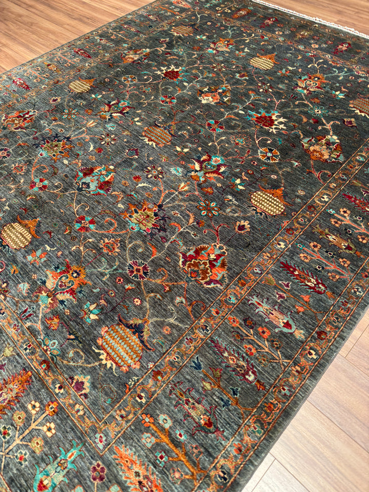 Sultani Binbirgece Orijinal El Dokuması Gri Kök Boya Yün Halı 246x299 7.36 Metrekare - 8x10 ft