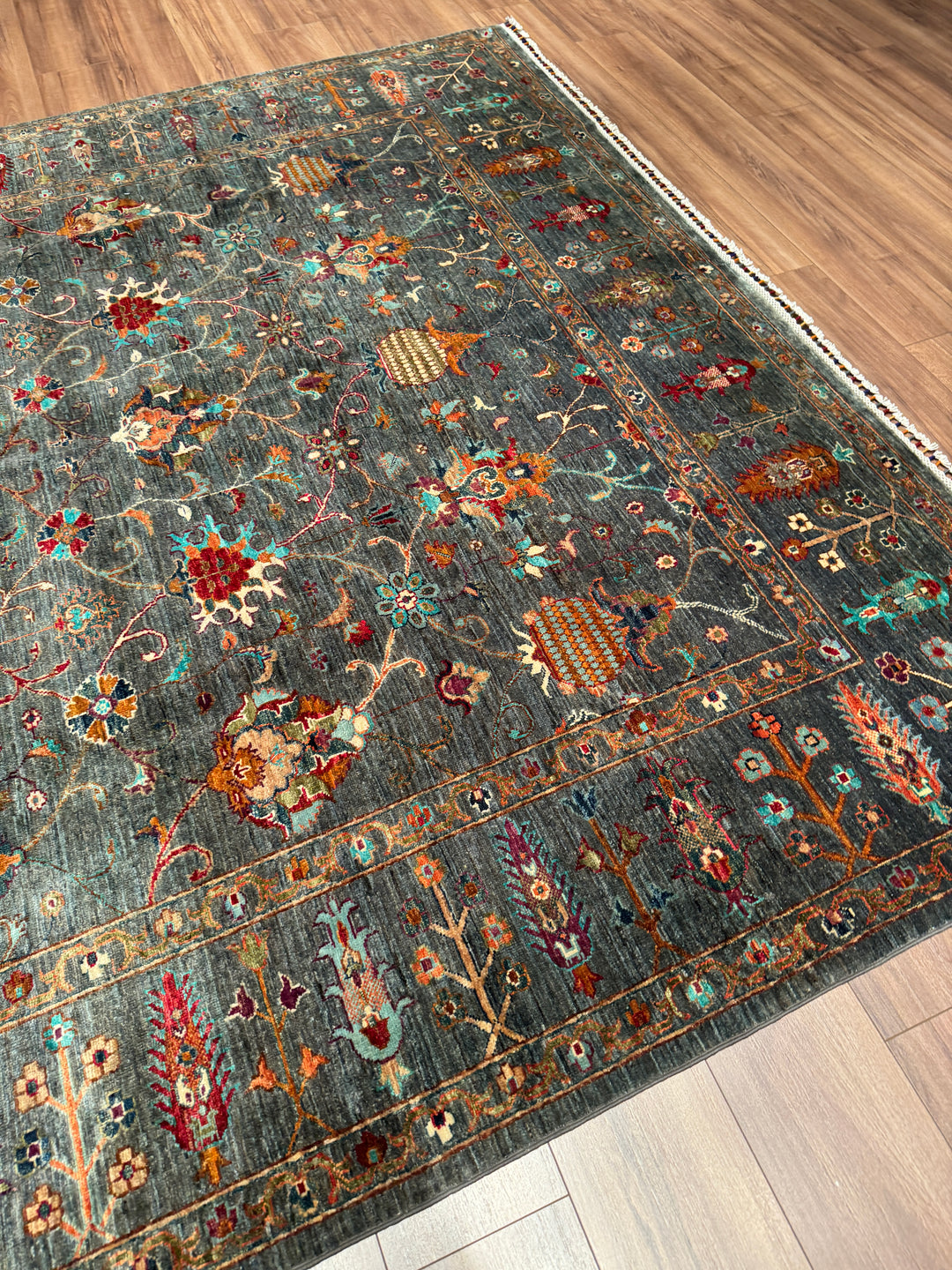 Sultani Binbirgece Orijinal El Dokuması Gri Kök Boya Yün Halı 246x299 7.36 Metrekare - 8x10 ft