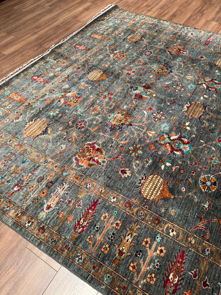 Sultani Binbirgece Orijinal El Dokuması Gri Kök Boya Yün Halı 246x299 7.36 Metrekare - 8x10 ft