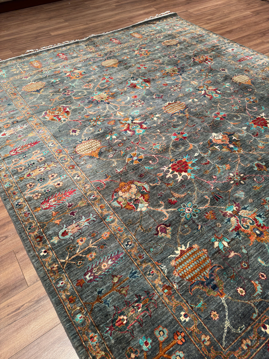 Sultani Binbirgece Orijinal El Dokuması Gri Kök Boya Yün Halı 246x299 7.36 Metrekare - 8x10 ft