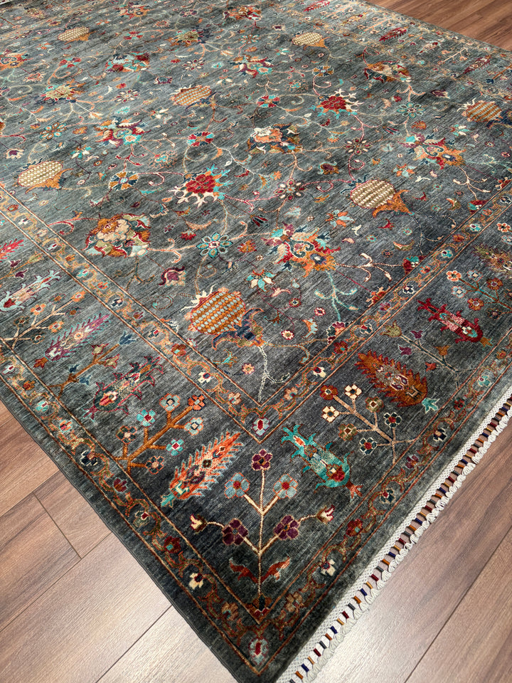 Sultani Binbirgece Orijinal El Dokuması Gri Kök Boya Yün Halı 246x299 7.36 Metrekare - 8x10 ft