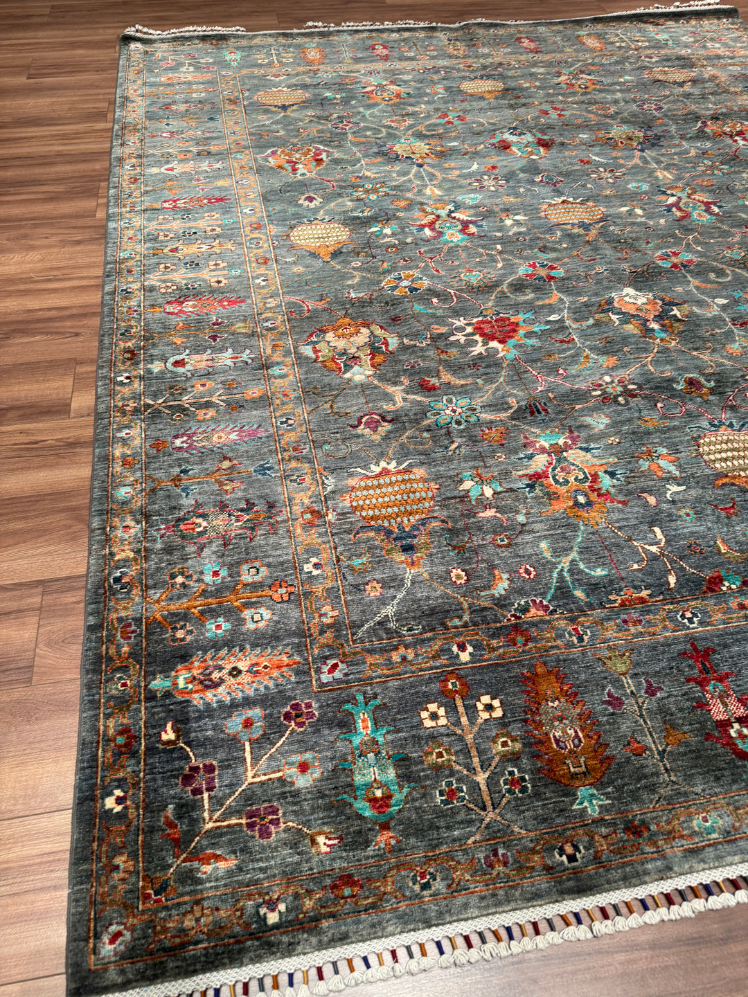 Sultani Binbirgece Orijinal El Dokuması Gri Kök Boya Yün Halı 246x299 7.36 Metrekare - 8x10 ft