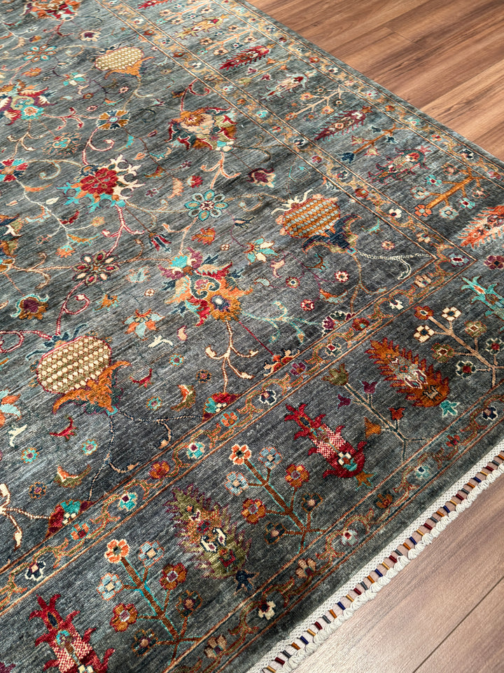 Sultani Binbirgece Orijinal El Dokuması Gri Kök Boya Yün Halı 246x299 7.36 Metrekare - 8x10 ft