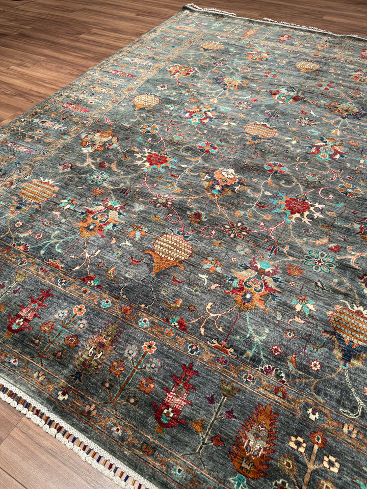Sultani Binbirgece Orijinal El Dokuması Gri Kök Boya Yün Halı 246x299 7.36 Metrekare - 8x10 ft