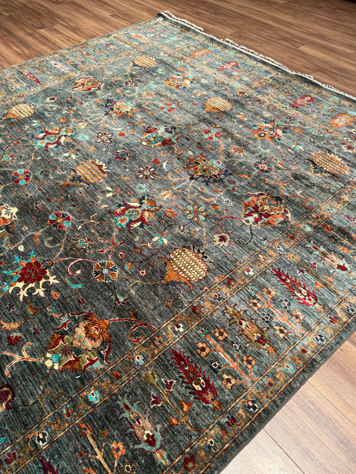 Sultani Binbirgece Orijinal El Dokuması Gri Kök Boya Yün Halı 246x299 7.36 Metrekare - 8x10 ft