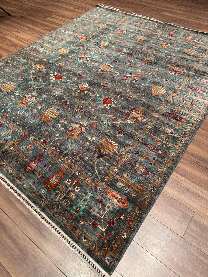 Sultani Binbirgece Orijinal El Dokuması Gri Kök Boya Yün Halı 246x299 7.36 Metrekare - 8x10 ft