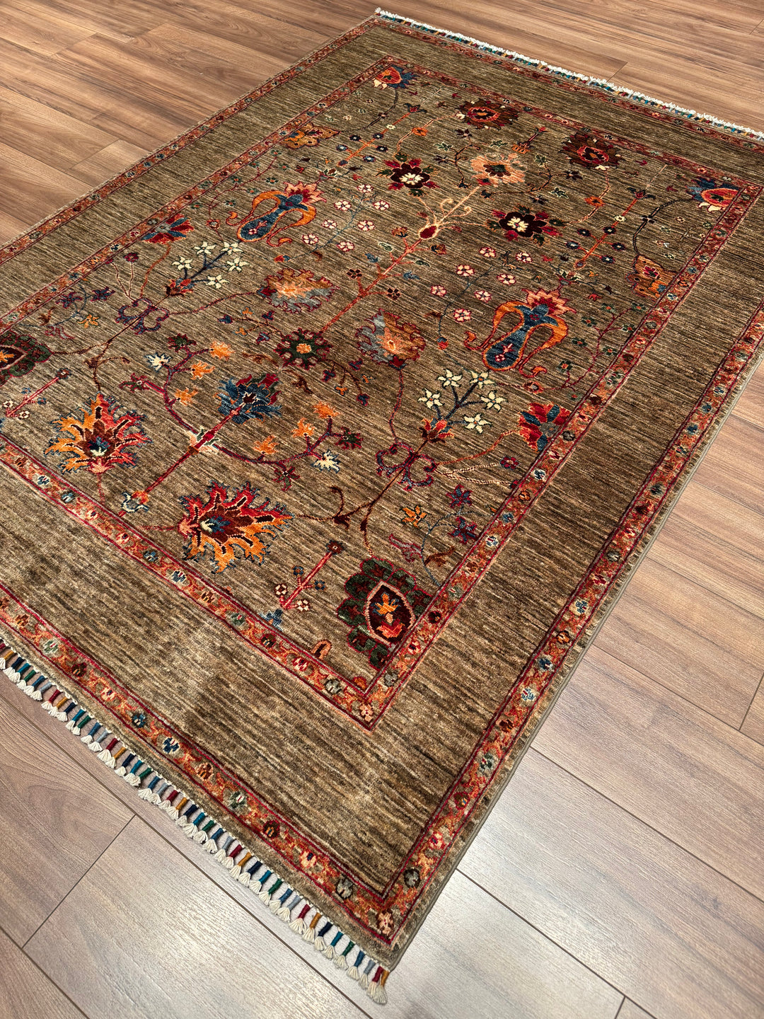 Sultani One Thousand and One Nights Original Handwoven Beige Root Dye Wool Rug 153x204 cm (3.12 square meters) - 5x6 ft 