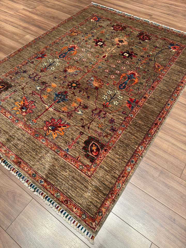 Sultani One Thousand and One Nights Original Handwoven Beige Root Dye Wool Rug 153x204 cm (3.12 square meters) - 5x6 ft 