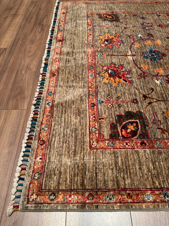 Sultani One Thousand and One Nights Original Handwoven Beige Root Dye Wool Rug 153x204 cm (3.12 square meters) - 5x6 ft 
