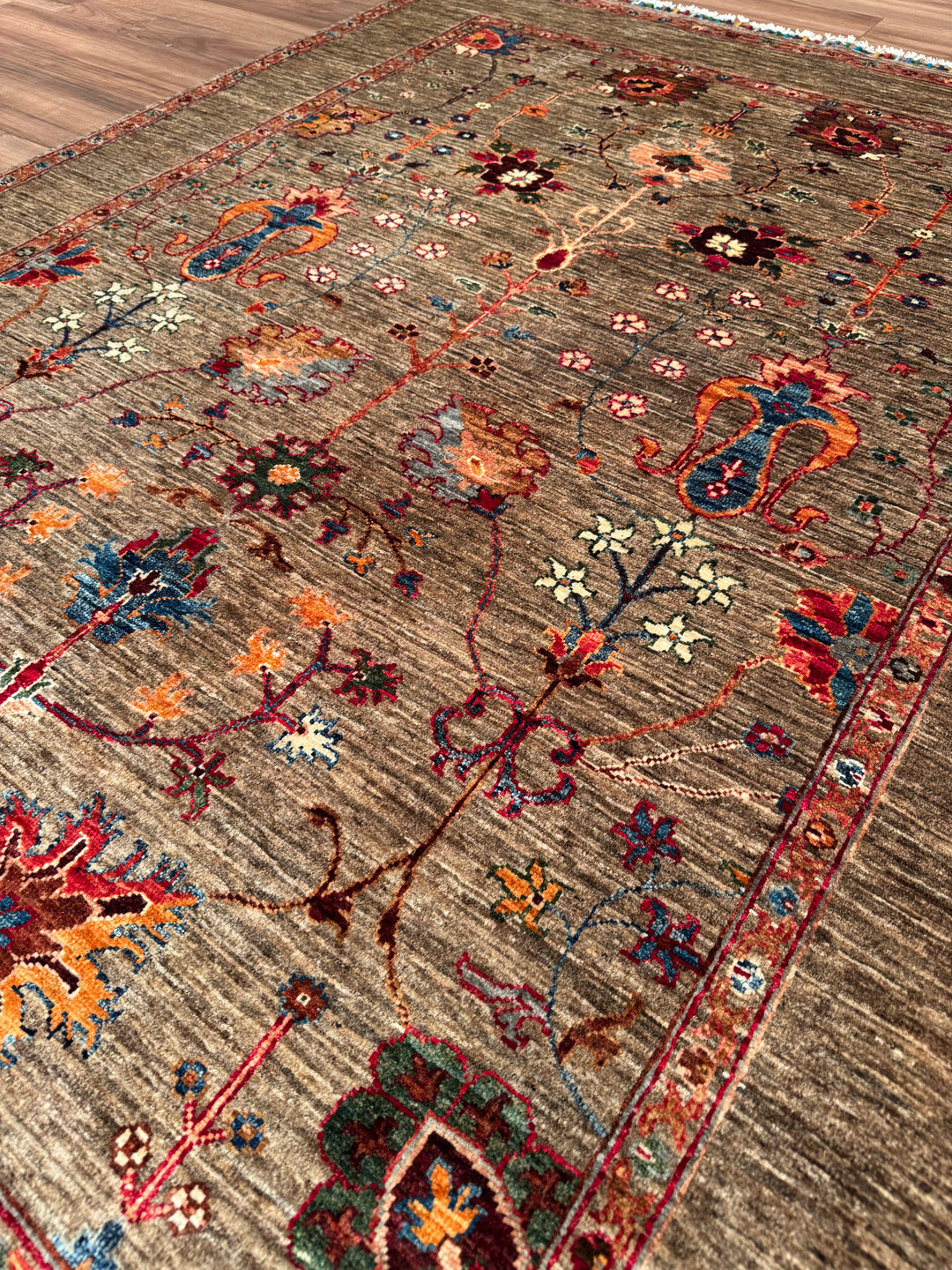 Sultani One Thousand and One Nights Original Handwoven Beige Root Dye Wool Rug 153x204 cm (3.12 square meters) - 5x6 ft 