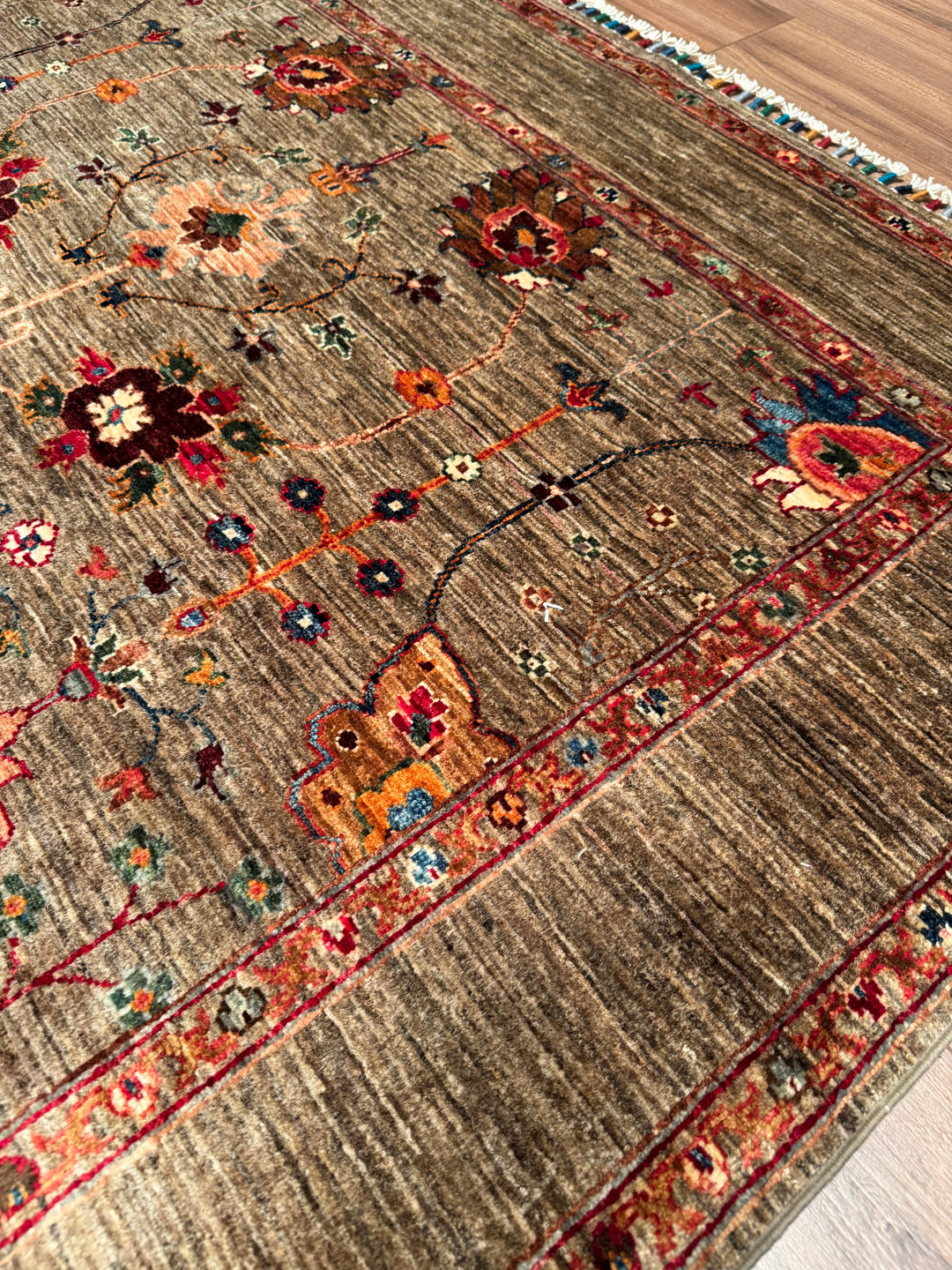 Sultani One Thousand and One Nights Original Handwoven Beige Root Dye Wool Rug 153x204 cm (3.12 square meters) - 5x6 ft 