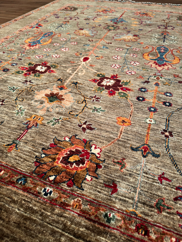 Sultani One Thousand and One Nights Original Handwoven Beige Root Dye Wool Rug 153x204 cm (3.12 square meters) - 5x6 ft 