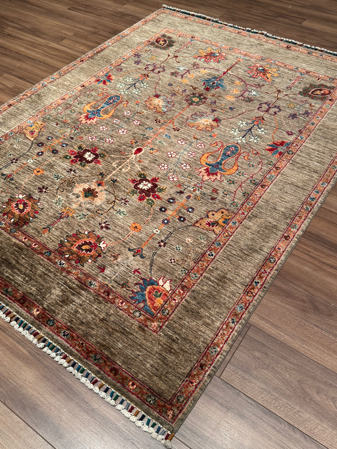 Sultani One Thousand and One Nights Original Handwoven Beige Root Dye Wool Rug 153x204 cm (3.12 square meters) - 5x6 ft 