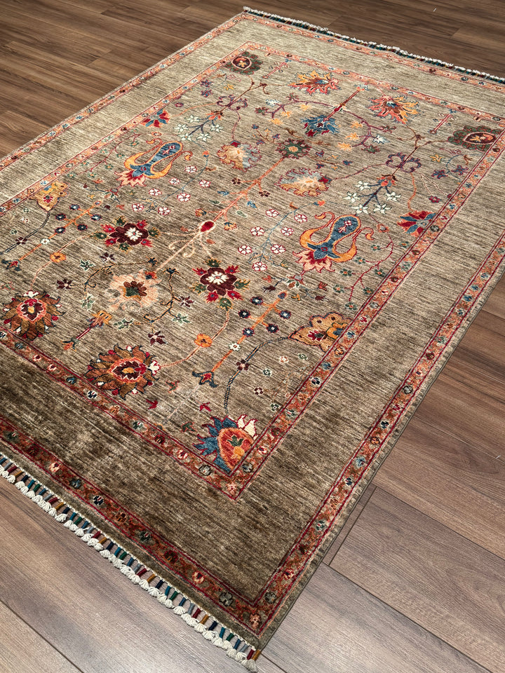 Sultani One Thousand and One Nights Original Handwoven Beige Root Dye Wool Rug 153x204 cm (3.12 square meters) - 5x6 ft 