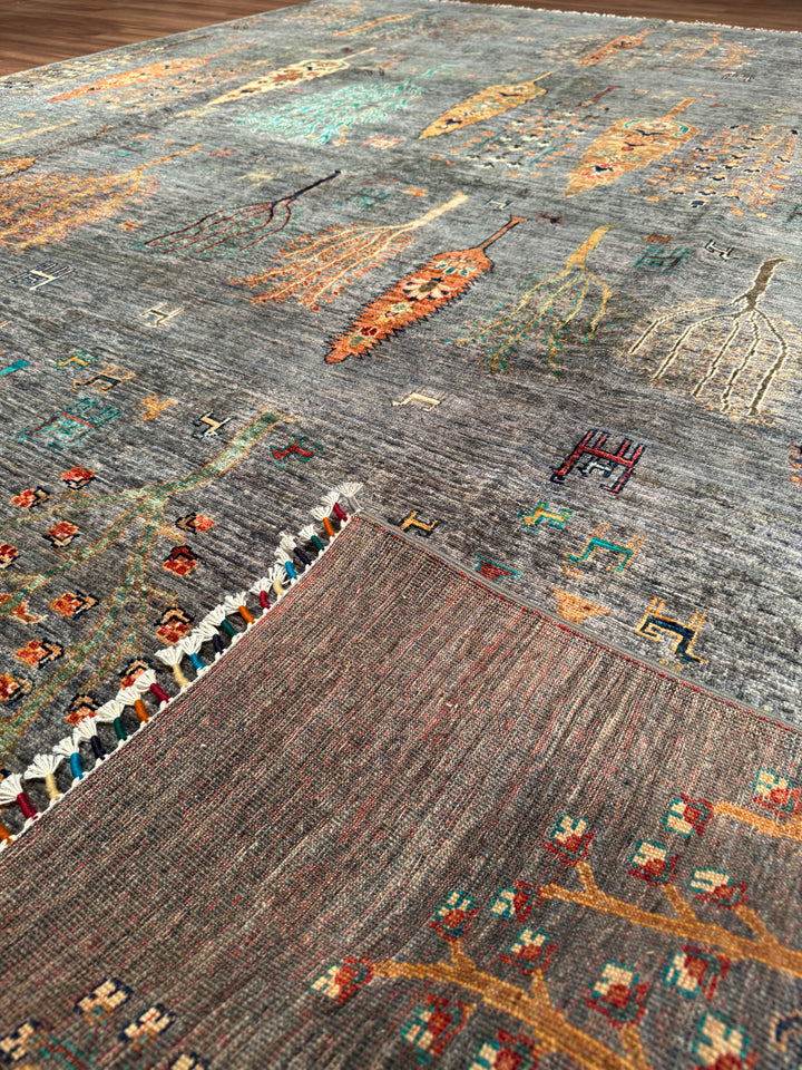 Hayat Ağacı Orijinal El Dokuması Antrasit Kök Boya Yün Halı 275x352 9.68 Metrekare - 8x11 ft