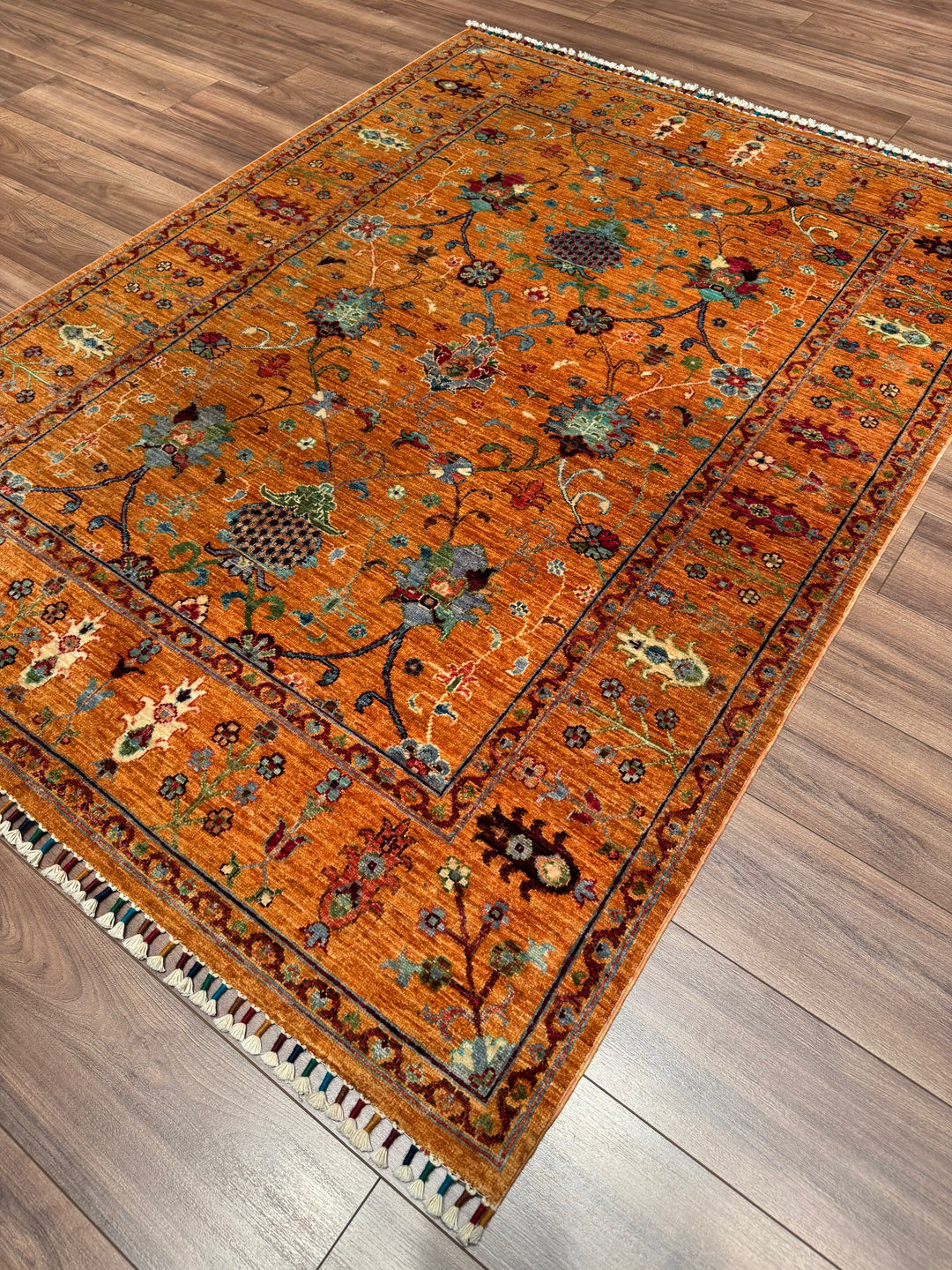 Sultani One Thousand and One Nights Original Handwoven Orange Root Dye Wool Rug 152x206 cm (3.13 square meters) - 5x6 ft 