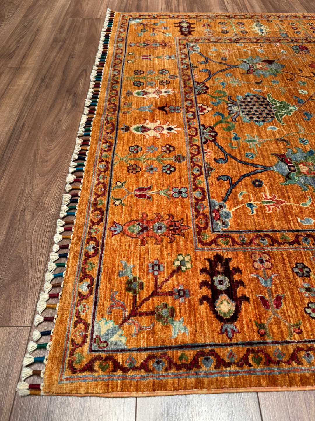 Sultani One Thousand and One Nights Original Handwoven Orange Root Dye Wool Rug 152x206 cm (3.13 square meters) - 5x6 ft 