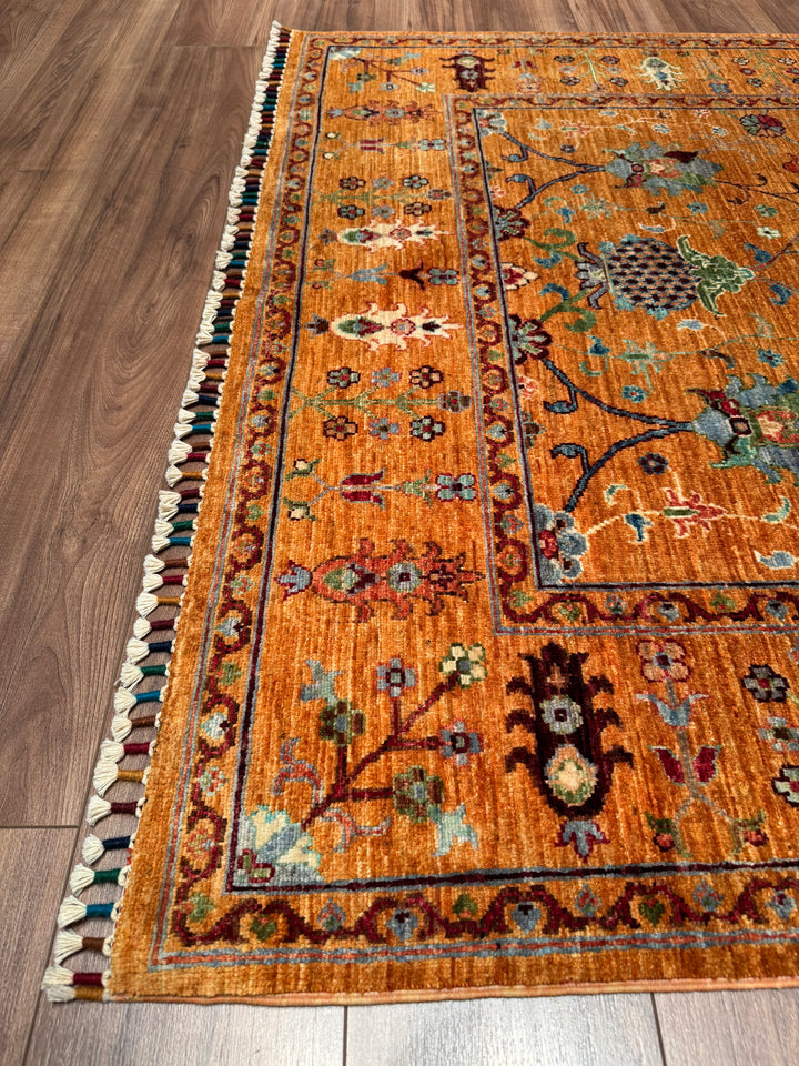 Sultani One Thousand and One Nights Original Handwoven Orange Root Dye Wool Rug 152x206 cm (3.13 square meters) - 5x6 ft 