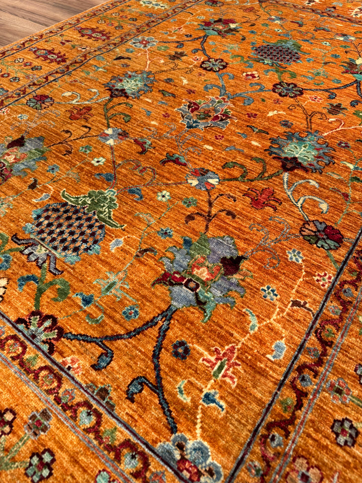 Sultani One Thousand and One Nights Original Handwoven Orange Root Dye Wool Rug 152x206 cm (3.13 square meters) - 5x6 ft 