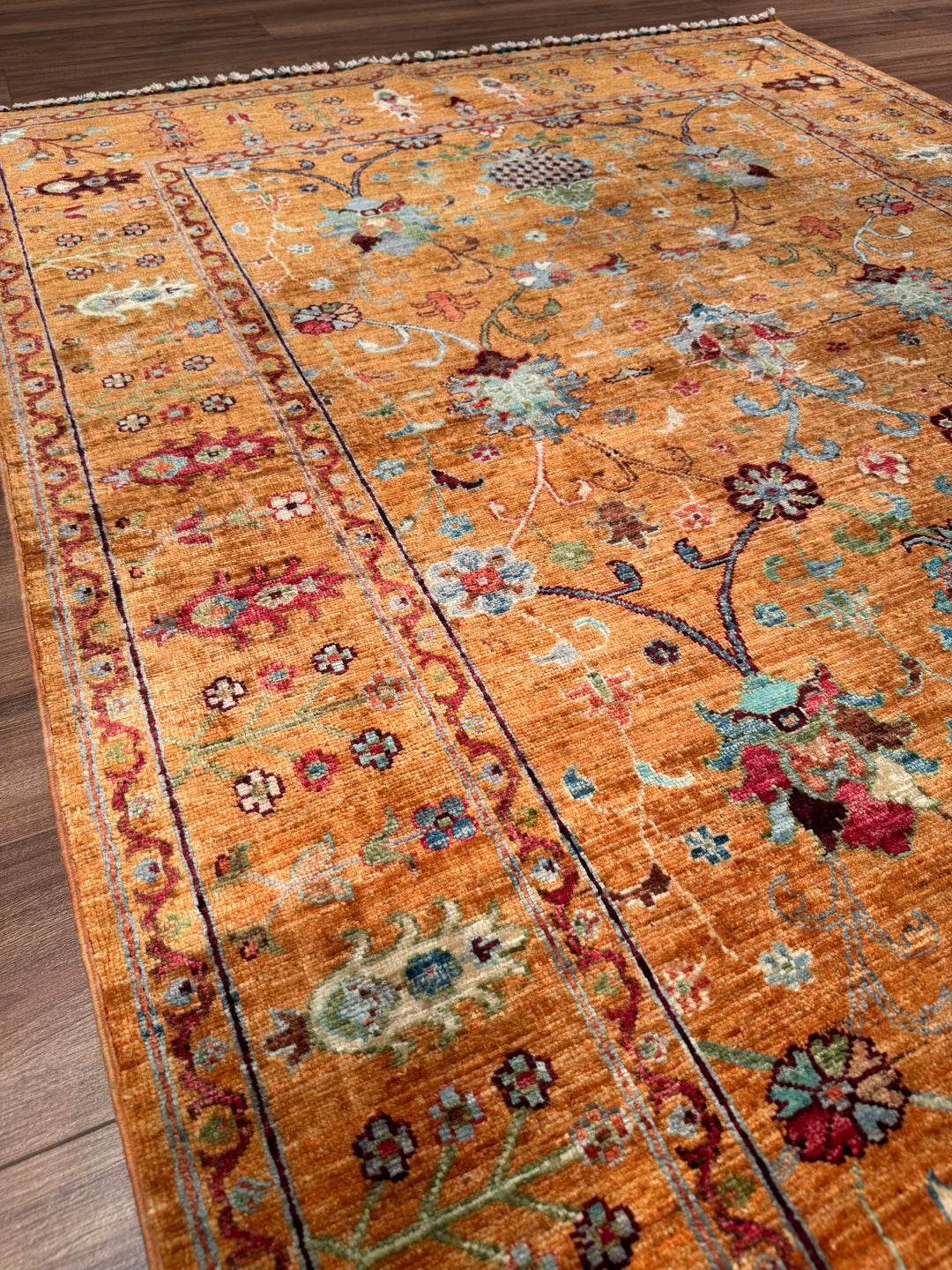 Sultani One Thousand and One Nights Original Handwoven Orange Root Dye Wool Rug 152x206 cm (3.13 square meters) - 5x6 ft 