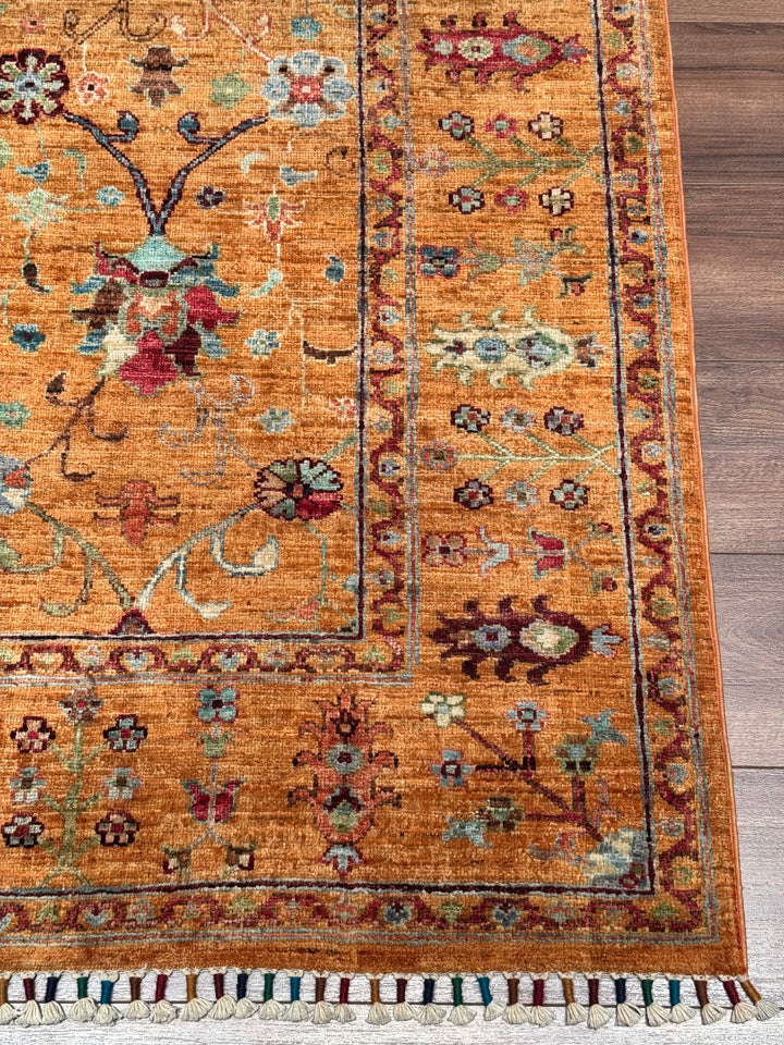 Sultani One Thousand and One Nights Original Handwoven Orange Root Dye Wool Rug 152x206 cm (3.13 square meters) - 5x6 ft 