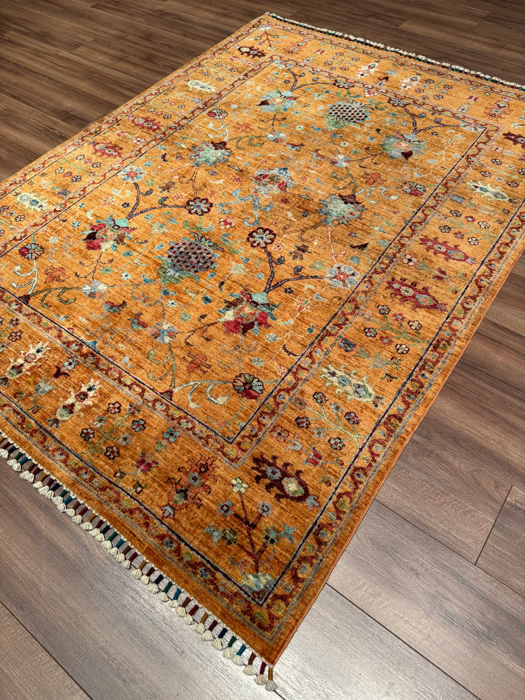 Sultani One Thousand and One Nights Original Handwoven Orange Root Dye Wool Rug 152x206 cm (3.13 square meters) - 5x6 ft 