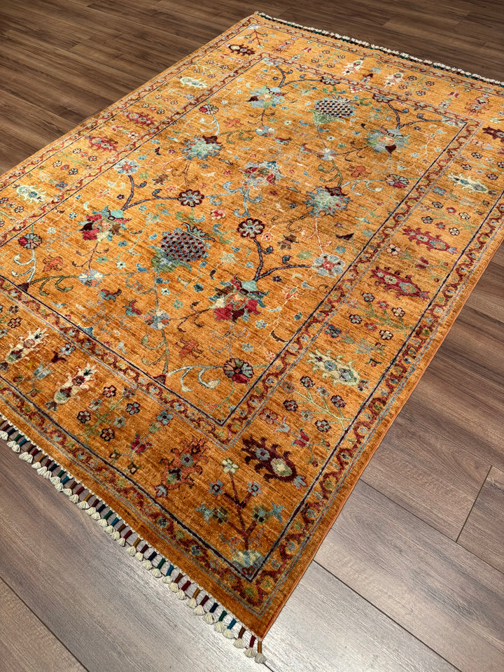 Sultani One Thousand and One Nights Original Handwoven Orange Root Dye Wool Rug 152x206 cm (3.13 square meters) - 5x6 ft 