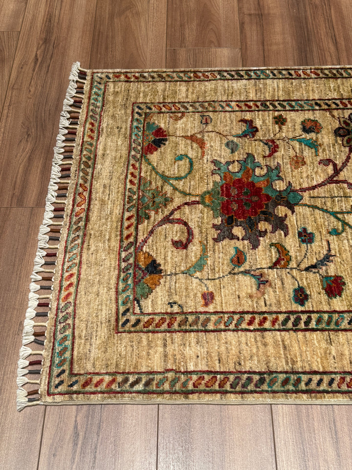 Sultani Binbirgece Yolluk Orijinal El Dokuması Bej Kök Boya Yün Halı 0.84x262 2.20 Metrekare - 3x8 ft